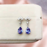 2ct Drop Earrings Pear Cut Blue Tanzanite Dangling Cluster 14k White Gold Finish