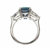 3.5ct Cushion Blue Sapphire Trilogy Ring 14k White Gold Finish Trillion Accents