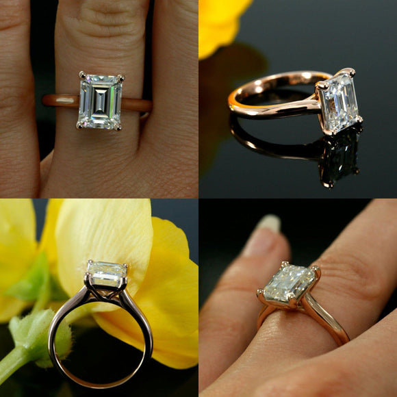 1.5ct Emerald Cut Diamond Solitaire Proposal Engagement Ring 14k Rose Gold Over