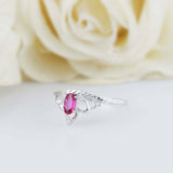 0.75ct Oval Cut Pink Ruby Engagement Ring Minimalist Crown 14k White Gold Finish