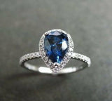 1ct Oval Blue Sapphire Halo Diamond Accent Engagement Ring 14k White Gold Finish