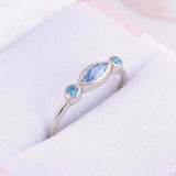 1.2ct Marquise Cut Blue Aquamarine Engagement Ring Trilogy 14k White Gold Finish