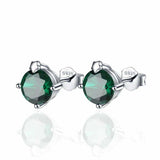 2ct Stud Earrings Round Cut Green Emerald Solitaire Design 14k White Gold Finish