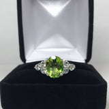 1.3ct Oval Cut Green Peridot Diamond Women Engagement Ring 14k White Gold Finish