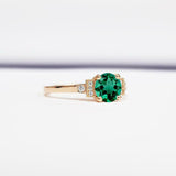 1ct Round Cut Green Emerald Solitaire with Accent Antique Ring 14k RoseGold Over