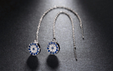 1.9ct Round Cut Blue Sapphire Stylish Long Drop Earrings 14k White Gold Finish