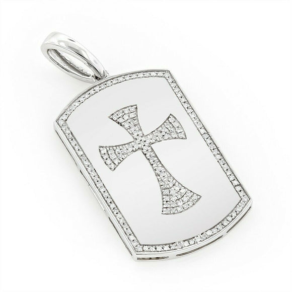 3Ct Round Cut Diamond Dog Tag Shape Cross Pendant 14K White Gold Finish NO CHAIN