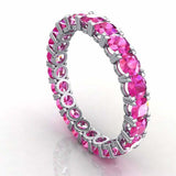 3.3ct Round Cut Pink Sapphire Wedding Band Iced Full Eternity 14k WhiteGold Over