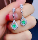 2.3ct Drop Earrings Oval Cut Green Emerald Dangling Halo 14k White Gold Finish