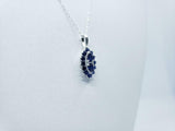 1.4ct Blue Sapphire Pendant with Chain Pear Cut Art Deco 14k White Gold Finish