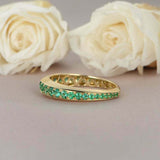 1.5ct Round Cut Green Emerald Wedding Band 3/4th Eternity 14k Yellow Gold Finish