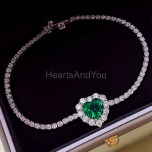 2ct Heart Simulated Green Emerald Halo Heart Shape Bracelet 14k WhiteGold Plated