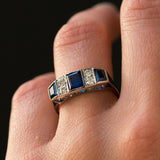 1.69ct Emerald Cut Blue Sapphire Engagement Ring Art Deco 14k White Gold Finish