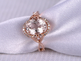 4.5ct Oval Cut Peach Morganite Engagement Ring Filigree Floral 14k RoseGold Over