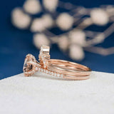 1.2ct Round Cut Peach Morganite Engagement Ring 14k Rose Gold Finish Bridal Set