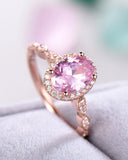 3Ct Oval Cut Pink Sapphire Diamond Halo Engagement Ring 14K Rose Gold Finish