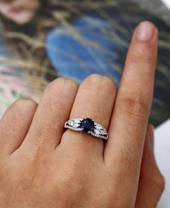 2ct Round Cut Blue Sapphire Engagement Ring 14k White Gold Over Accent Solitaire