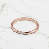 Trilogy Minimalist Wedding Ring Band 0.1ct Round Cut Diamond 14k RoseGold Finish