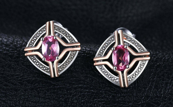 2ct Stud Earrings Oval Cut Pink Sapphire Elegant Partywear 14k White Gold Finish