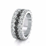 5ct Round Cut Black & White Diamond Three Row Eternity Band 14k White Gold Over