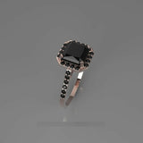 2ct Princess Cut Black Diamond Halo Ring 14k Rose Gold Finish with Round Accents