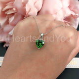 1ct Heart Simulated Emerald Solitaire Pendant 14k White Gold Plated NO CHAIN