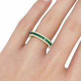 4Ct Princess Cut Green Emerald Gatsby Eternity Wedding Band 14K Yellow Gold Over