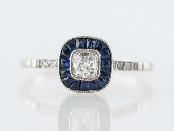 2ct Cushion Diamond Sapphire Halo Art Deco Engagement Ring 14k White Gold Finish