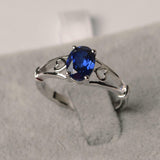 1ct Oval Cut Blue Sapphire Open Heart Shank Solitaire Ring 14k White Gold Finish