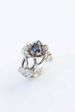 1ct Round Blue Sapphire Engagement Ring Flower Leaf Solitaire 14k WhiteGold Over