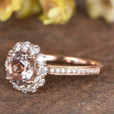 2ct Round Cut Morganite Engagement Ring Halo Diamond Floral 14k Rose Gold Finish