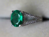 2.7ct Engagement Ring Oval Cut Green Emerald Split Shank 14k White Gold Finish