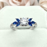 2ct Engagement Ring Round Cut Diamond Blue Sapphire Accents 14k WhiteGold Finish