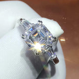 5ct Asscher Diamond Engagement Ring Baguette Accent Trilogy 14k White Gold Over