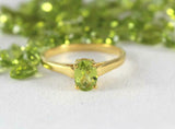 1ct Engagement Ring Oval Cut Green Peridot Solitaire 14k Yellow Gold Finish