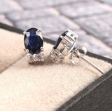 2.3ct Stud Earrings Oval Cut Blue Sapphire Dainty Partywear 14k WhiteGold Finish