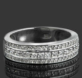 2.3ct Round Cut Diamond Wedding Ring Band 3 Row Half Eternity 14k WhiteGold Over