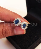 1ct Oval Cut Simulated Sapphire Floral Halo Stud Earrings 14k White Gold Plated