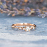 Antique Minimalist Engagement Ring 1ct Round Cut Diamond 14k Rose Gold Finish