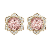 1ct Round Cut Champagne Morganite Flower Stud Earring Women 14k Gold Finish