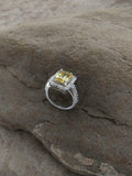 2ct Engagement Ring Emerald Cut Yellow Sapphire Diamond Halo 14k White Gold Over