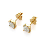 1.3ct Princess Cut Diamond Elegant Square Stud Earrings 14k Yellow Gold Finish