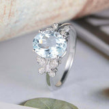 2.5ct Oval Blue Aquamarine Engagement Ring Butterfly Design 18k White Gold Over