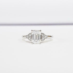 Petite Round Accents Solitaire Ring 1ct Emerald Cut Diamond 14k White Gold Over