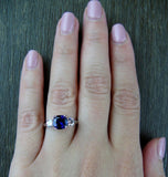 2ct Cushion Cut Blue Sapphire Engagement Ring 14k White Gold Finish Three Stone