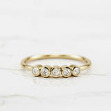 Five Stone Bezel Set Engagement Ring 1ct Round Cut Diamond 14k YellowGold Finish