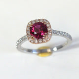 1.7ct Round Cut Pink Ruby Engagement Ring Diamond Halo 14k White Gold Finish