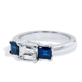 2ct Asscher Diamond Engagement Ring Trilogy Sapphire Accent 14k White Gold Over