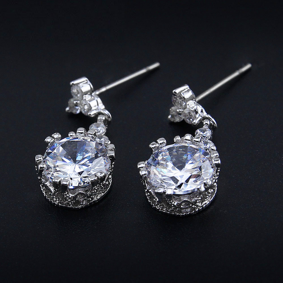 2ct Round Cut VVS1D Diamond Stylish Unique Dangle Earrings 14k White Gold Finish