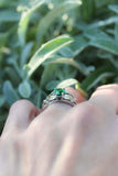 1ct Round Cut Green Emerald Engagement Ring Floral Petal Leaf 14k WhiteGold Over